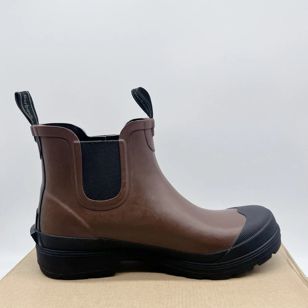 Barbour Storm Men's Chelsea Rain Boots Pull On Dark San Brown Black Size US 10